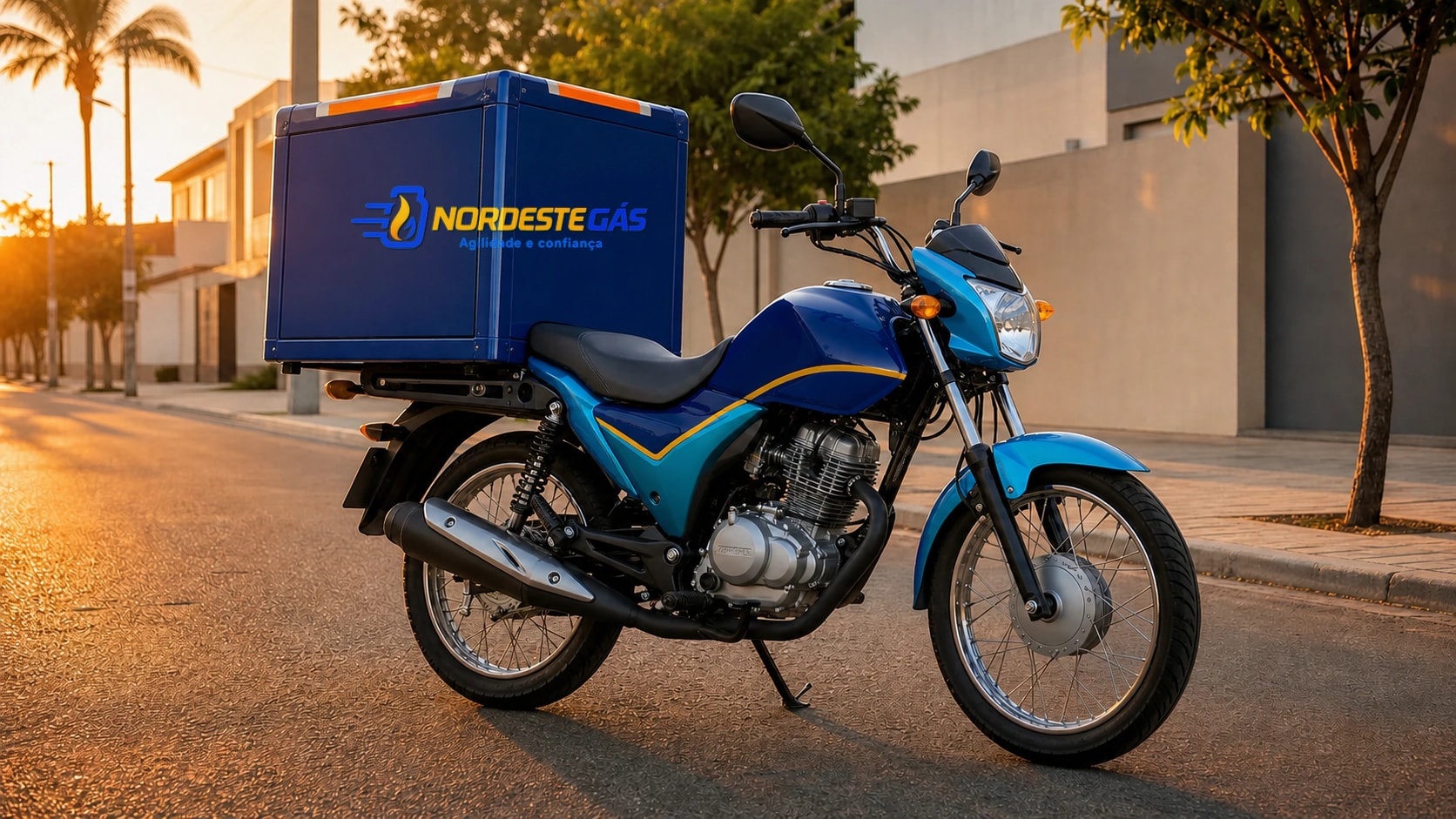 Visualização da nova identidade aplicada à motocicleta de entrega.